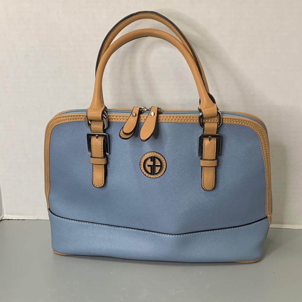 Giani Bernini Saffiano Dome Blue and Tan Satchel
